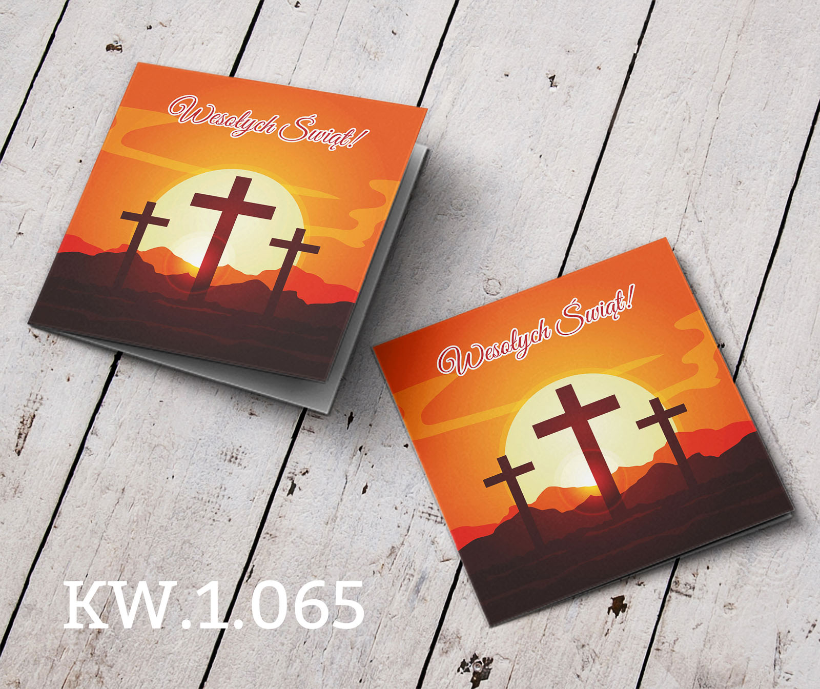 Religijne kartki na Święta Wielkanocne - z trzema krzyżami, zachód słońca